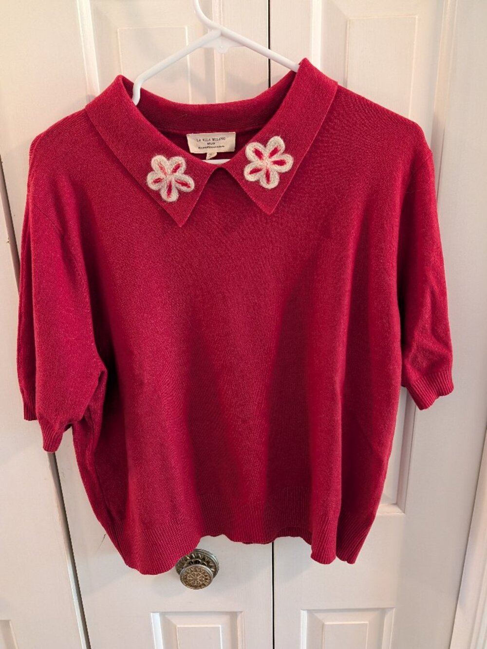 La Vila Milano berry red short sleeve lightweight knit top size XL